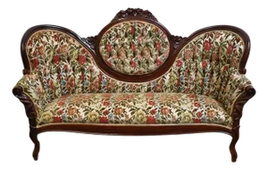 Vintage Antique Traditional Victorian Style Solid Cherry Tufted Floral Upholstered 68" Parlor Sofa
