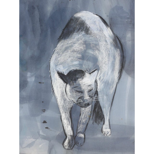 2020s "Blue Cat" Contemporary Mixed-Media Drawing by Martha Holden. For Sale - Image 5 of 5