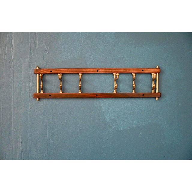 Hollywood Regency Scandinavian Teak and Brass Towel Rack For Sale - Image 3 of 7