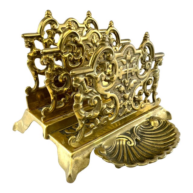 Vintage 1940's French Rococo Brass Letter Holder For Sale