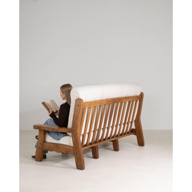 1970s Brutalist Oak Upholstered Sofa, Antique, Belgium, Circa 1970 For Sale - Image 5 of 16