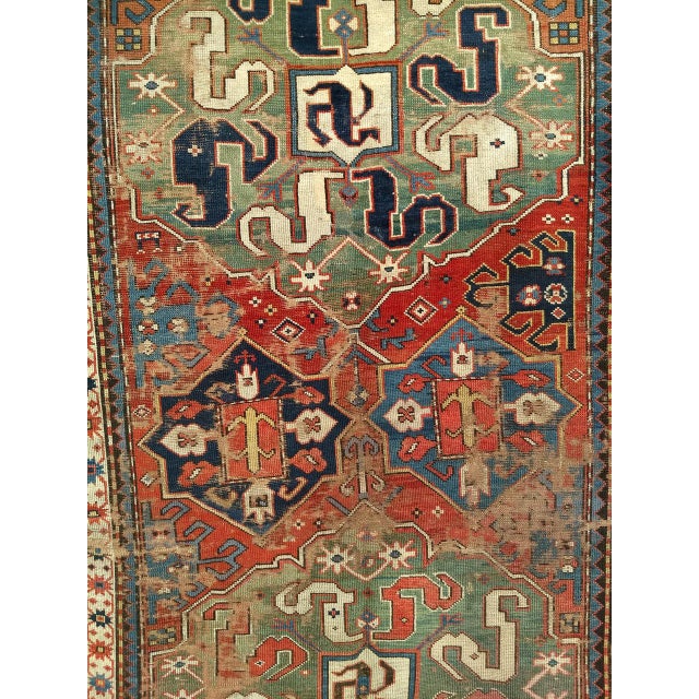 Mid-19th Century Caucasian Cloudband Karabagh Carpet, Hand-Knotted Wool, Green & Blue, 5' x 9' For Sale - Image 13 of 17