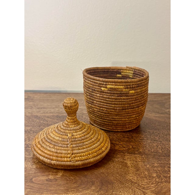 Textile Antique Alaskan Yupik Lidded Grass Basket - Handwoven Vessel, 19c For Sale - Image 7 of 7