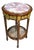 French Louis XVI Marble Top Side Table With Hand-Carved Wood Frame, Gold Leaf Accents & Cane Shelf For Sale