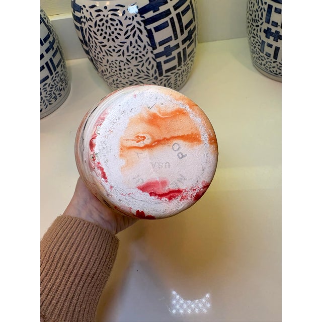 Mid-Century Modern Boho Chic Nemadji Swirl Vase in Red Orange & Gray Studio Pottery For Sale - Image 3 of 12