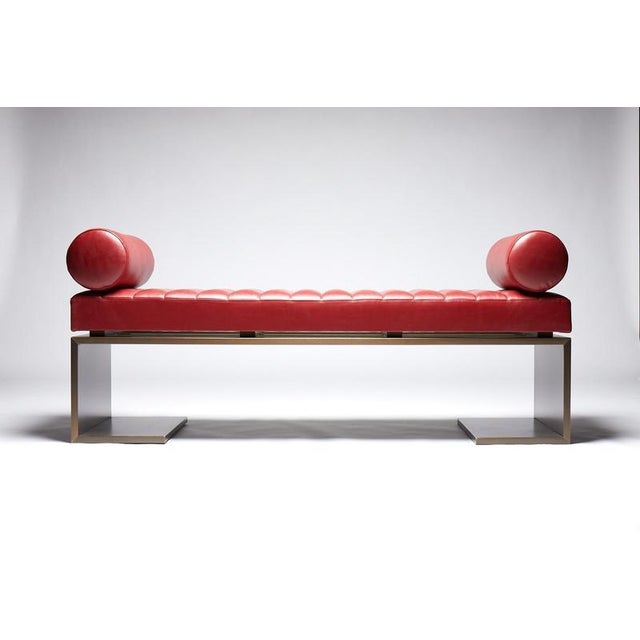 Kimani Bronze Leather Bench with Cushions by Reda Amalou Design For Sale - Image 6 of 7