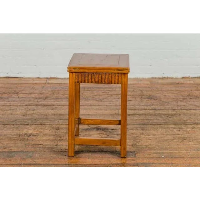 Late Qing Dynasty Side Table with Carved Reeded Apron and Side Stretchers For Sale - Image 4 of 12