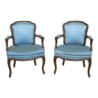 Pair French Louis XV Style Open Arm Chairs For Sale