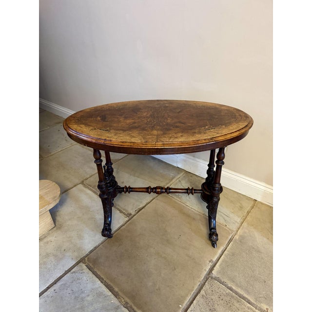 Antique Victorian Burr Walnut Inlaid Oval Occasional Table, 1860 For Sale - Image 9 of 9