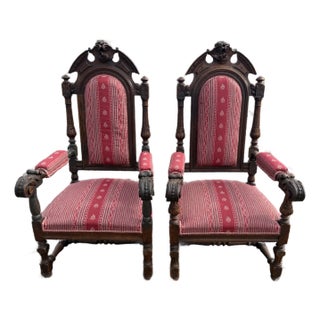 Large 18th Century French Renaissance Solid Walnut Armchair- A Pair For Sale