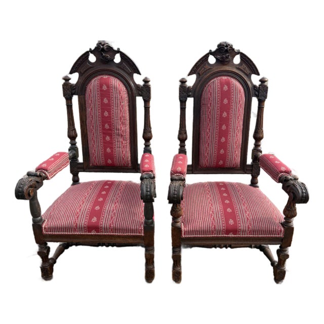Large 18th Century French Renaissance Solid Walnut Armchair- A Pair For Sale
