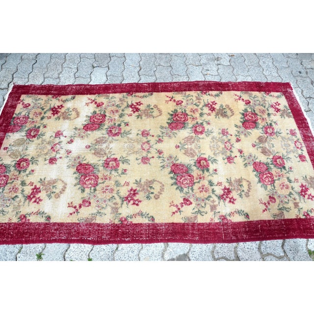 1960s 1960s Vintage Flower Design Handmade Rug For Sale - Image 5 of 11