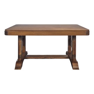 Oak Dining Table with Double Legs, 1940s For Sale