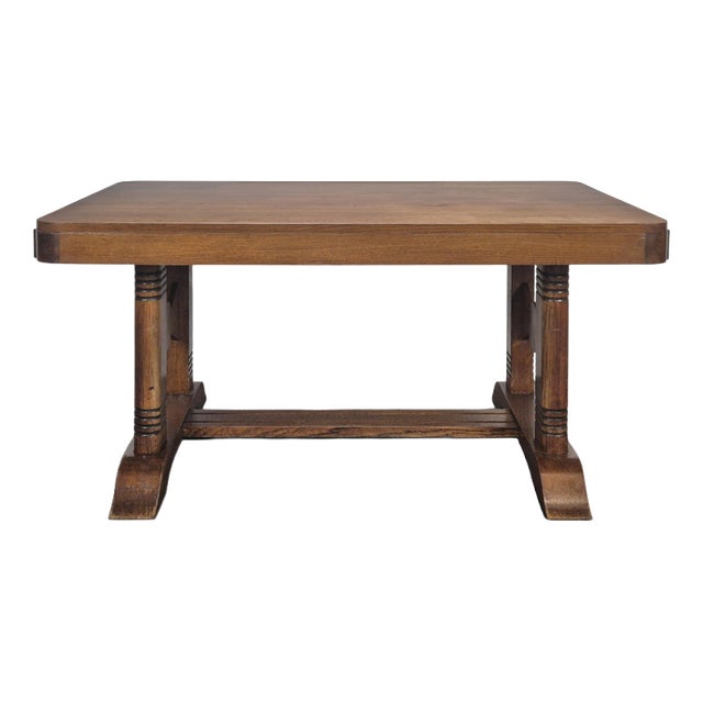 Oak Dining Table with Double Legs, 1940s For Sale