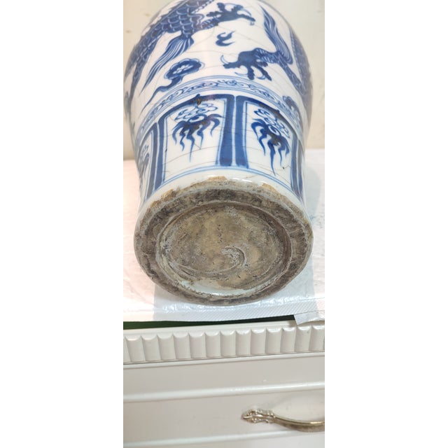 Blue Chinese Ceramic Vase Blue and White Porcelain Plum Vase Hand Painted Drragon Pattern For Sale - Image 8 of 11