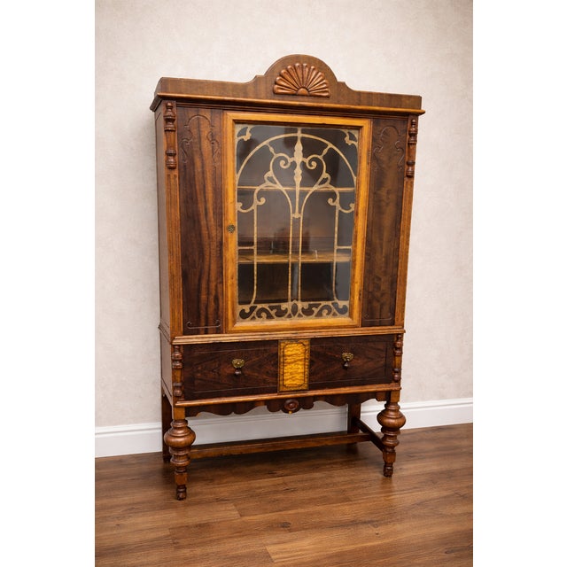 Antique Jacobean Style Display Cabinet With Leaded Glass For Sale - Image 9 of 9
