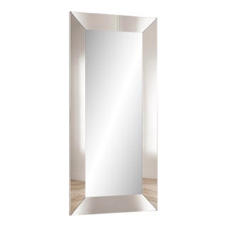 Vintage Polished Stainless Steel Beveled Floor / Wall Mirror For Sale