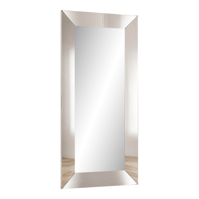 Vintage Polished Stainless Steel Beveled Floor / Wall Mirror For Sale
