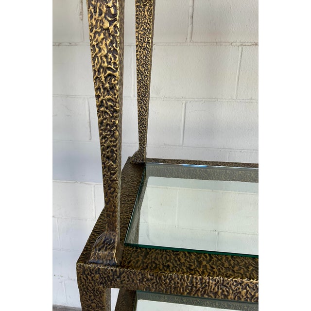 Baker Furniture Company Baker Milling Road Brutalist Style Sculptural Bronze Effie Etageres Pair For Sale - Image 4 of 8