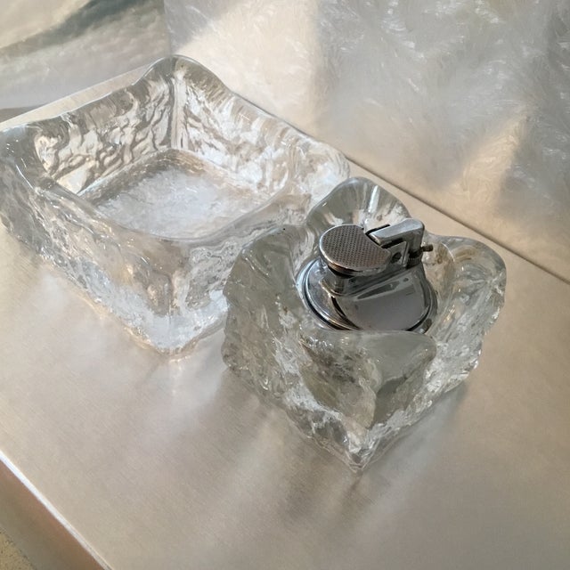 1960s Mid-Century Heavy Glass Ashtray and Cigarette Lighter For Sale - Image 5 of 9