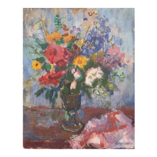 'Still Life of Flowers' by Bordas Ferenc, Hungarian Academy of Fine Arts, Mid-Century Post-Impressionist Oil For Sale