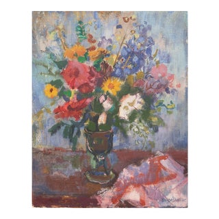 Still Life of Flowers' by Bordas Ferenc, Hungarian Academy of Fine Arts, Mid-Century Post-Impressionist Oil For Sale