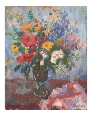 'Still Life of Flowers' by Bordas Ferenc, Hungarian Academy of Fine Arts, Mid-Century Post-Impressionist Oil