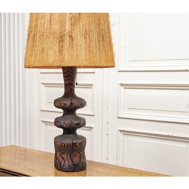 Wood Brutalist Driftwood Table Lamp with Jute-Twine Shade, Denmark, 1960s For Sale - Image 7 of 11