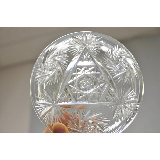 Vintage Art Deco Bohemian Cut Crystal Glass Czech Ladies Vanity Powder Jar For Sale - Image 4 of 12