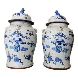Superb Large Chinoiserie Blue & White Ginger Jars - a Pair 23" H For Sale
