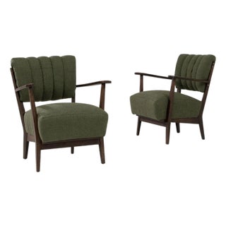 1940s Scandinavian Mid-Century Upholstered Lounge Chairs - A Pair For Sale