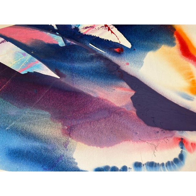 A striking oversize pair of mid-century colorful expressionist abstract acrylic - Oil on canvas painting. One of the...