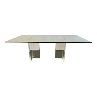 Late 20th Century Modern Glass + Lucite Pedestal Dining Table For Sale
