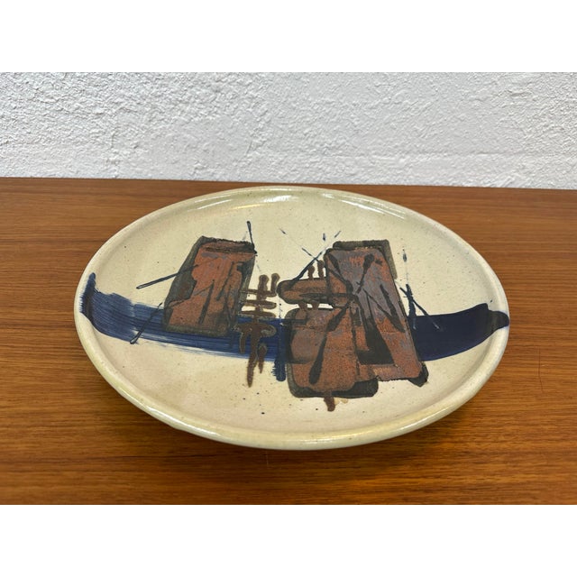 Mid Century Modern Studio Pottery Charger Dish Signed, Abstract Brutalist Design For Sale In Tampa - Image 6 of 8