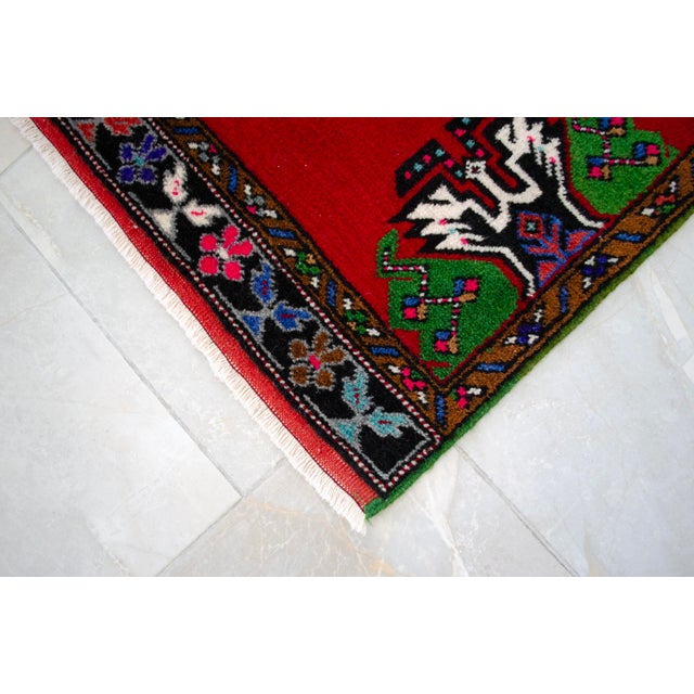 Red 1970s Hand Made Turkish Rug Small Rug Kitchen Mat Organic Wool Entry Decor - 1'11" X 3'10" For Sale - Image 8 of 9