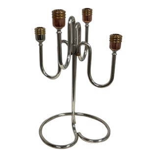 Circa 1920's French Hallmarked Candelabra Silver + Plated Brass For Sale