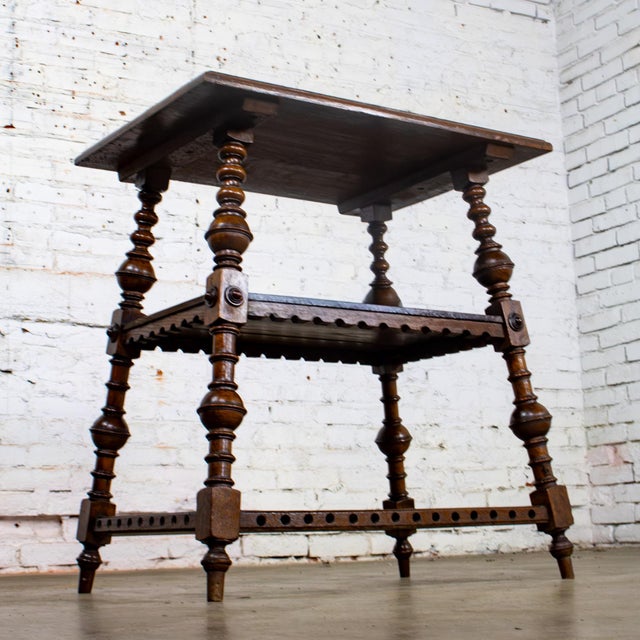 Late 19th Century Late 19th to Early 20th Century Wilhelminian or Jacobean Revival Oak Side or Lamp Table With 2 Tier Design For Sale - Image 5 of 18
