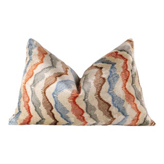 Handmade Velvet Throw Pillow – Earth Zigzag Pattern (16x24) For Sale
