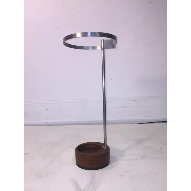 Modernist Steel and Round Wood Base Umbrella Stand For Sale - Image 9 of 11