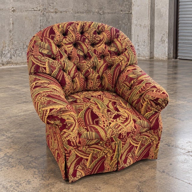 2010s Custom Designer Plant Leaf Pattern Burgundy Armchair For Sale - Image 5 of 6