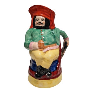 Antique Hand-Painted Polychrome Ceramic Toby Jug – 9" For Sale