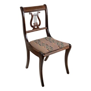 Early 20th Century Duncan Phyfe Style Mahogany Lyre Back Needlepoint Side Chair For Sale