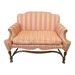 Vintage Custom Upholstered Chippendale Style Settee With Down Cushion For Sale
