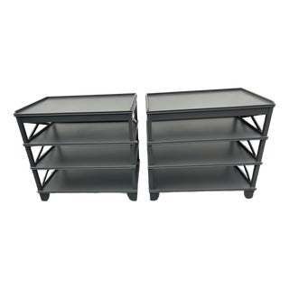 Painted Mahogany Night Stands End Tables With X Motif and Shelves For Sale