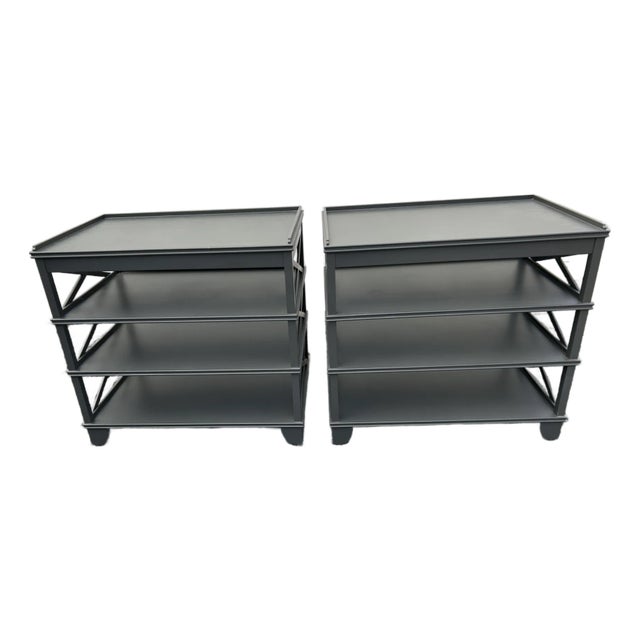 Painted Mahogany Night Stands End Tables With X Motif and Shelves For Sale