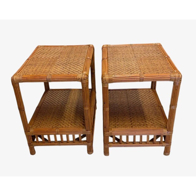 2010s Pair of Tiki Side Tables. Pencil Reed and Cane For Sale - Image 5 of 12