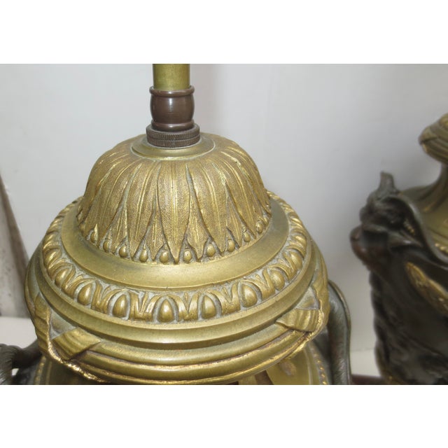 Metal Antique Italian Gilt Bronze and Rouge Marble Garnature Lamps -a Pair of 2 For Sale - Image 7 of 11
