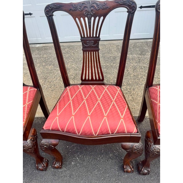 English Vintage Mahogany Set of 4 English Chippendale Style Dining Chairs Ball and Claw Feet For Sale - Image 3 of 17