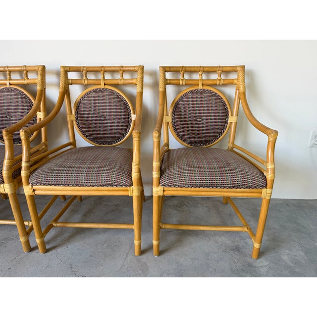 Vintage McGuire Style Bamboo & Leather Wrap Dining Arm Chairs – Set of 4 For Sale - Image 4 of 18
