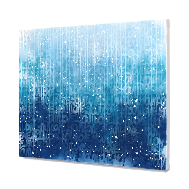 Contemporary The Blue Lagoon - Original Blue Abstract Mixed Media Street Art Painting on Canvas For Sale - Image 3 of 9